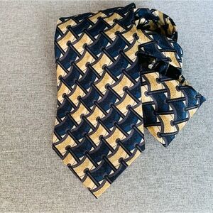 Donatello Silk Tie Necktie Navy Gold Flag Geometric Office Formal Italian Gift